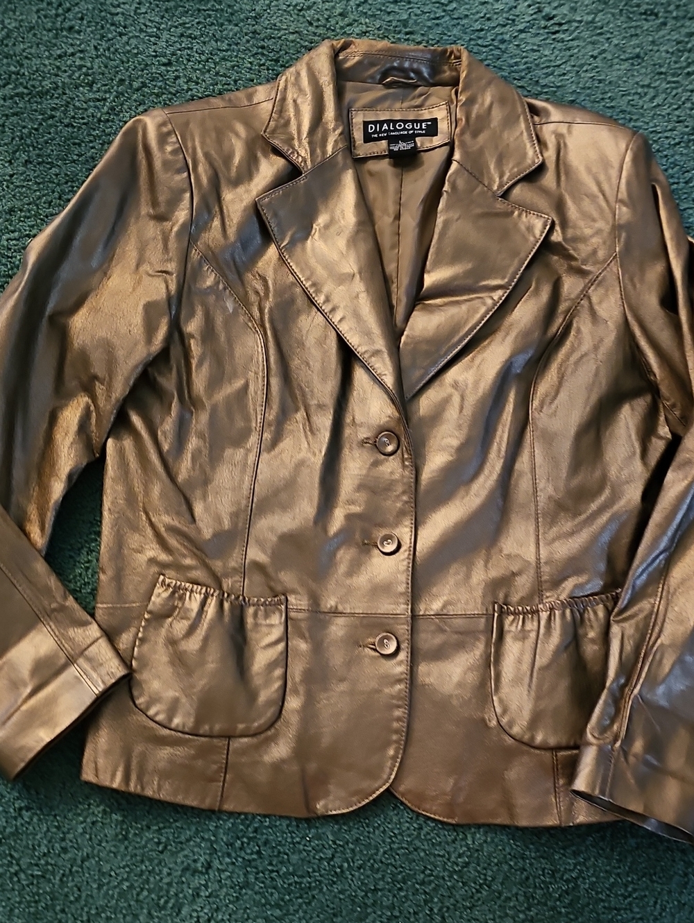 Dialogue Bronze Faux Leather Notch Lapel Blazer